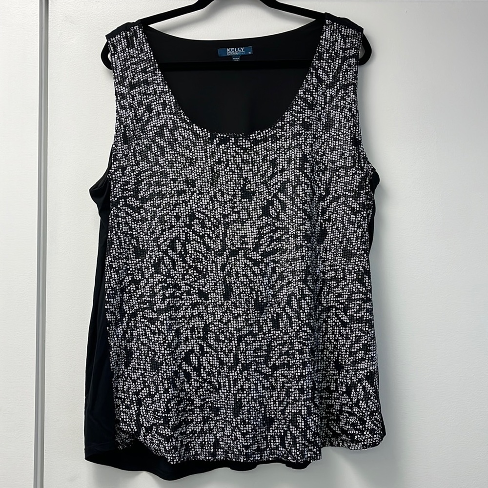 Kelly by Clinton Kelly Women’s Printed Sequin Knit Tank Black - size 1X